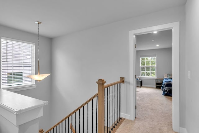 1610 Shenstone Dr, Smyrna, TN 37167 - hall featuring an upstairs landing, carpet floors, baseboards, and recessed lighting