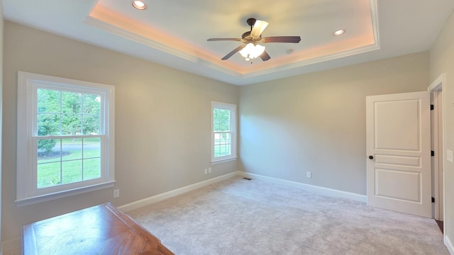 109 Coteswood Ct, Columbia, TN 38401 - unfurnished room with a tray ceiling, carpet, a ceiling fan, recessed lighting, and baseboards