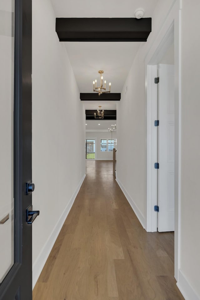 5735 Willoughby Way, Murfreesboro, TN 37129 - hallway with a chandelier, wood finished floors, and baseboards
