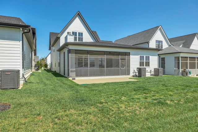 5735 Willoughby Way, Murfreesboro, TN 37129 - back of property with central AC, a sunroom, and a yard