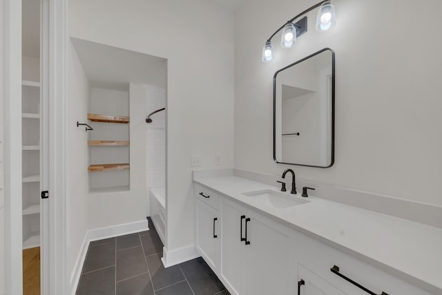5735 Willoughby Way, Murfreesboro, TN 37129 - full bath featuring tile patterned floors, vanity, baseboards, bathing tub / shower combination, and a spacious closet