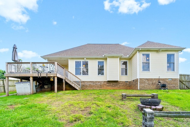 3659 Fieldstone Dr, Clarksville, TN 37040 - back of house with stairs, a wooden deck, crawl space, and roof with shingles