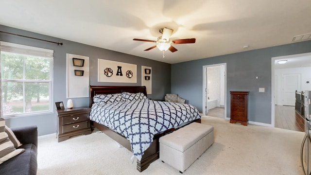 420 Fannis Cir, Gallatin, TN 37066 - bedroom featuring carpet floors, baseboards, ceiling fan, and connected bathroom