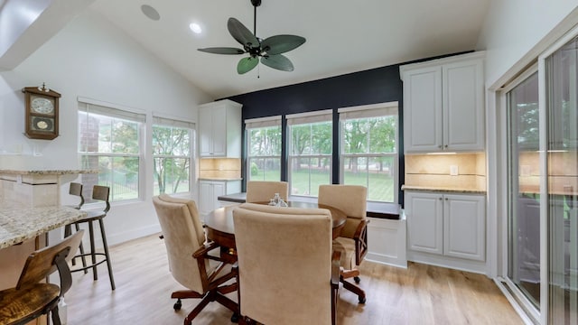 420 Fannis Cir, Gallatin, TN 37066 - dining space with light wood-style flooring, healthy amount of natural light, a ceiling fan, an office area, and high vaulted ceiling