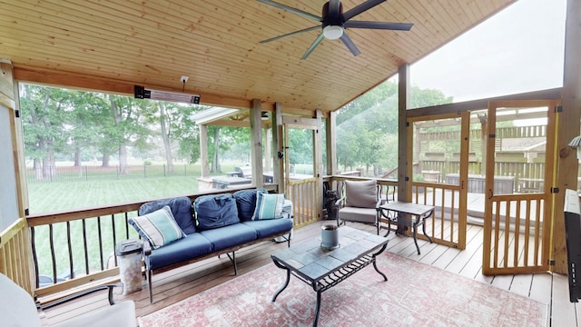 420 Fannis Cir, Gallatin, TN 37066 - sunroom with ceiling fan, an outdoor living space, plenty of natural light, and vaulted ceiling