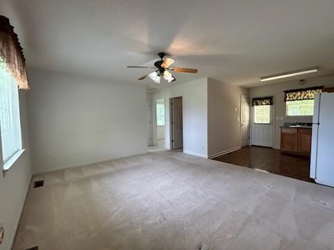 1368 Pleasant Hill Rd, Lynchburg, TN 37352 - unfurnished living room with ceiling fan, baseboards, and carpet