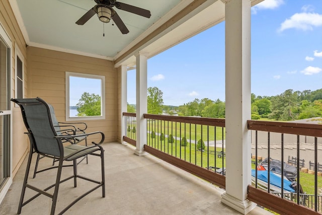 balcony with ceiling fan