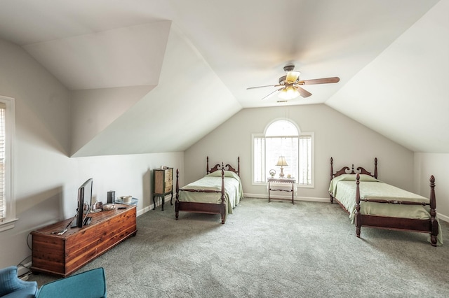 6737 Autumnwood Dr, Nashville, TN 37221 - carpeted bedroom with vaulted ceiling, ceiling fan, and baseboards