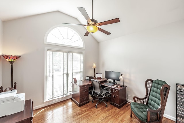 6737 Autumnwood Dr, Nashville, TN 37221 - office with vaulted ceiling, a ceiling fan, wood finished floors, and baseboards