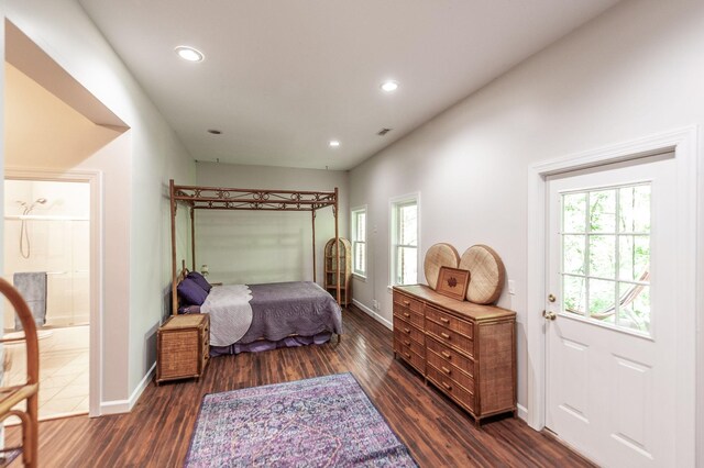6737 Autumnwood Dr, Nashville, TN 37221 - bedroom featuring multiple windows, dark wood finished floors, baseboards, and recessed lighting