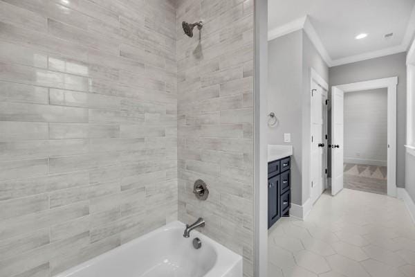 1941 Harmony Rd, Spring Hill, TN 37174 - bathroom featuring ornamental molding, shower / bathtub combination, vanity, and baseboards