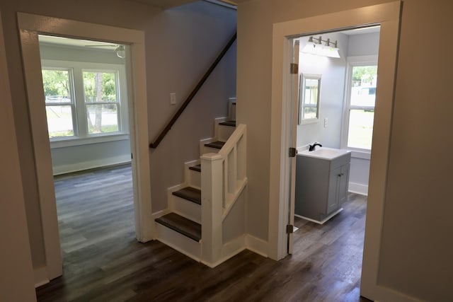 105 Murfreesboro St, Murfreesboro, TN 37127 - stairs with wood finished floors and baseboards