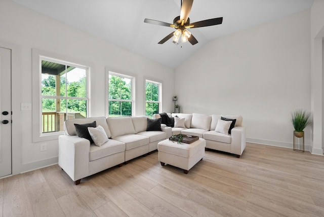178 Dewberry Ct, Clarksville, TN 37042 - living room with plenty of natural light, light wood-style floors, ceiling fan, and vaulted ceiling
