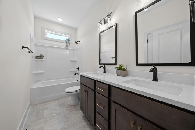 178 Dewberry Ct, Clarksville, TN 37042 - bathroom featuring double vanity, toilet, bathing tub / shower combination, and baseboards