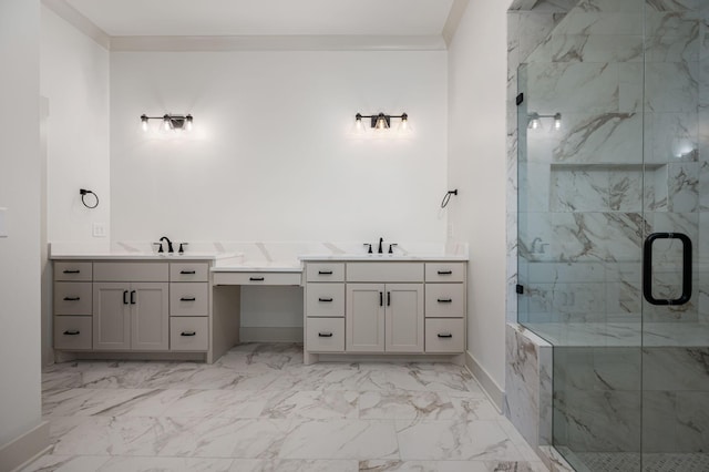 508 Gresham Ln, Murfreesboro, TN 37129 - full bathroom with marble look tiles, a marble finish shower, baseboards, and vanity