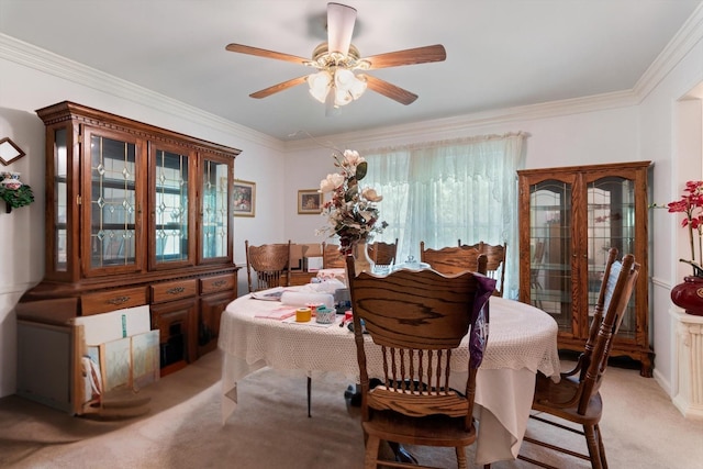 1326 Holly Tree Gap Rd, Brentwood, TN 37027 - dining area with light carpet, ceiling fan, and ornamental molding