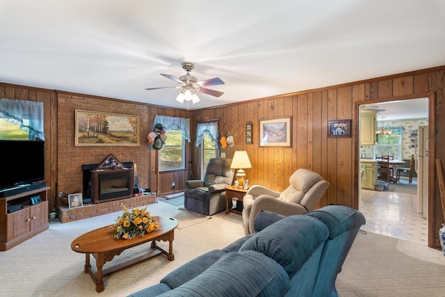 1326 Holly Tree Gap Rd, Brentwood, TN 37027 - living room featuring a ceiling fan and wooden walls