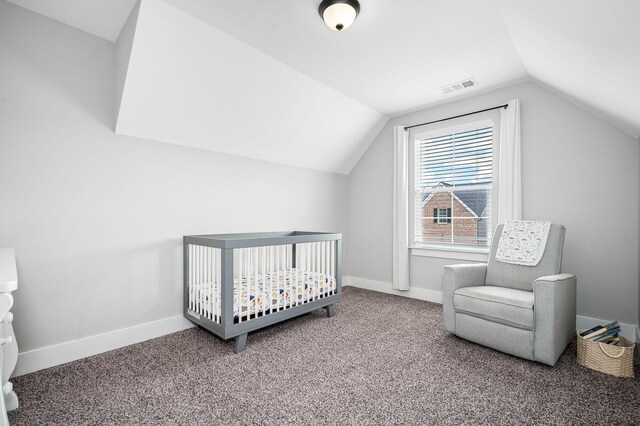 2617 Leawood Ct, Murfreesboro, TN 37128 - carpeted bedroom with vaulted ceiling, baseboards, and a crib
