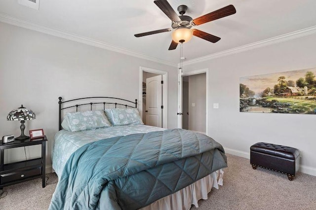 503 Carriage Ln, Lebanon, TN 37087 - bedroom featuring carpet flooring, ornamental molding, baseboards, and a ceiling fan