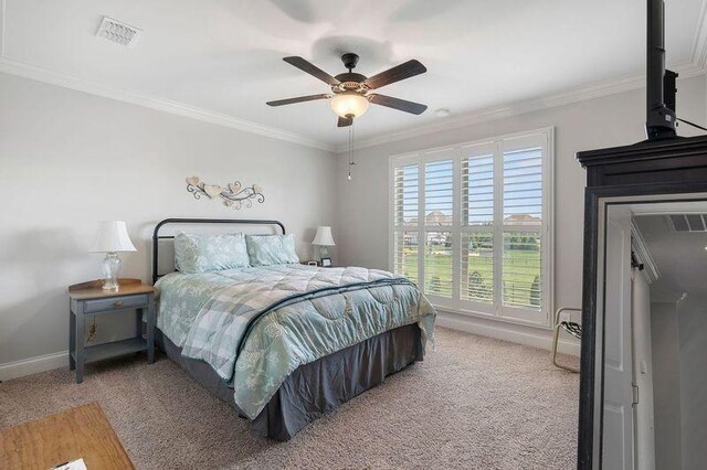 503 Carriage Ln, Lebanon, TN 37087 - bedroom with light carpet, baseboards, ornamental molding, and ceiling fan