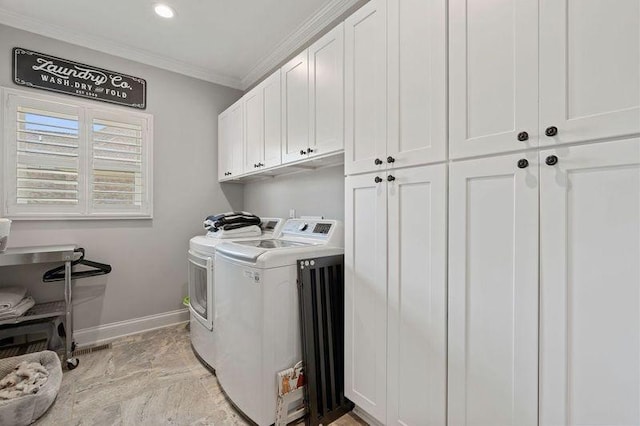 503 Carriage Ln, Lebanon, TN 37087 - laundry room with crown molding, baseboards, washing machine and dryer, cabinet space, and recessed lighting
