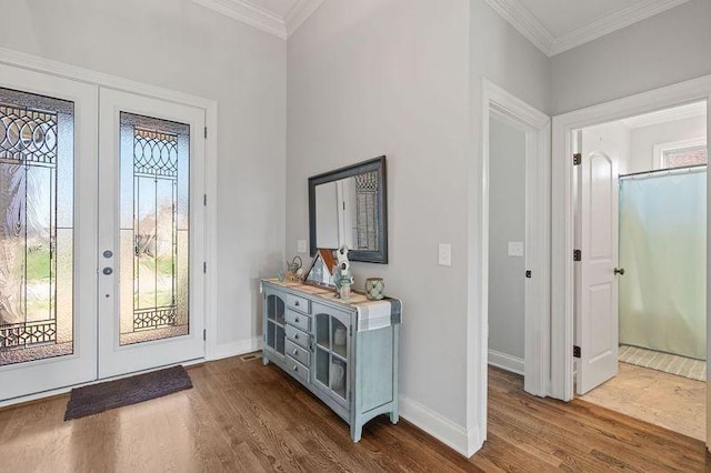 503 Carriage Ln, Lebanon, TN 37087 - entrance foyer with french doors, dark wood-style flooring, baseboards, and crown molding