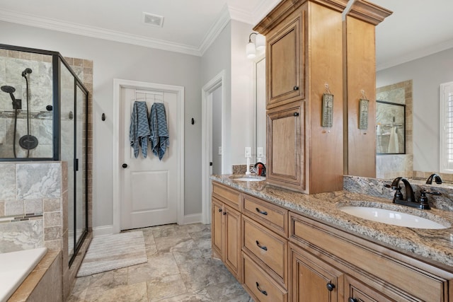 503 Carriage Ln, Lebanon, TN 37087 - full bath with a stall shower, crown molding, and double vanity