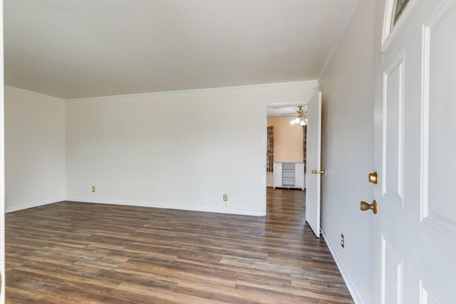 3008 Mcintire Dr, Columbia, TN 38401 - empty room with crown molding, dark wood-style floors, baseboards, and ceiling fan