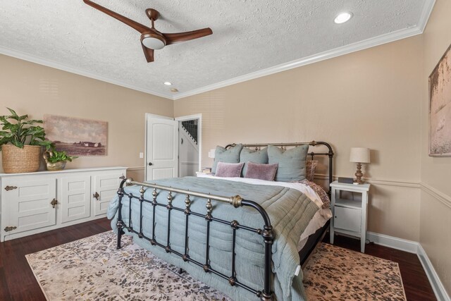 813 Swanson Blvd, Fayetteville, TN 37334 - bedroom featuring a textured ceiling, wood finished floors, ornamental molding, recessed lighting, and baseboards