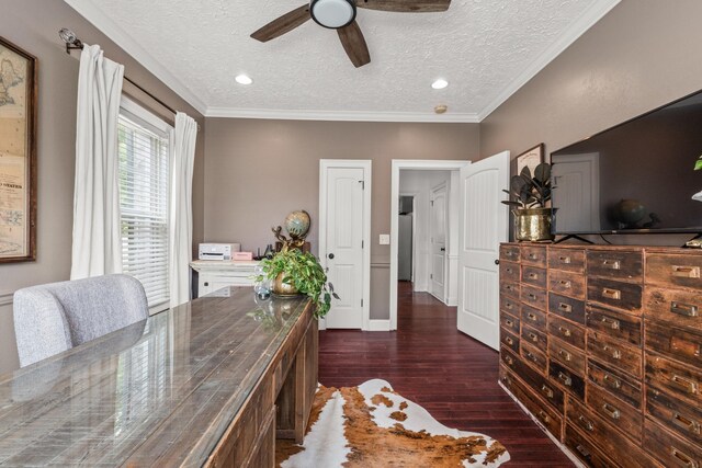 813 Swanson Blvd, Fayetteville, TN 37334 - home office with a ceiling fan, a textured ceiling, and dark wood-style floors
