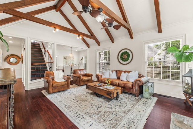 813 Swanson Blvd, Fayetteville, TN 37334 - living room with stairway, dark wood finished floors, healthy amount of natural light, ceiling fan, and recessed lighting