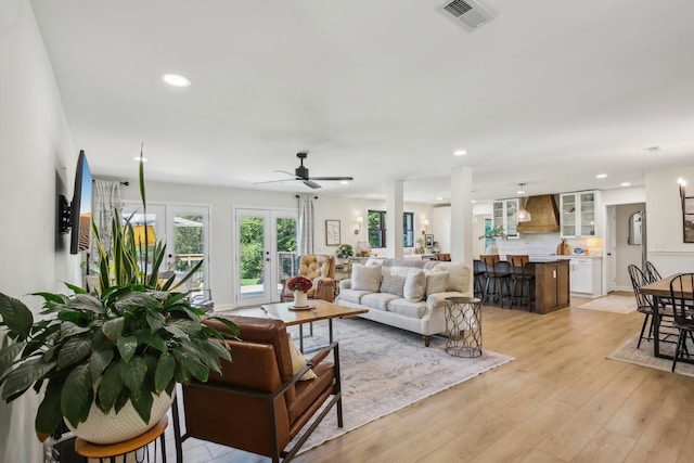 4151 Sadlersville Rd, Adams, TN 37010 - living room featuring light wood-style flooring, ceiling fan, and recessed lighting