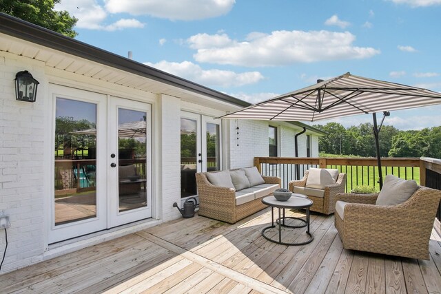 4151 Sadlersville Rd, Adams, TN 37010 - wooden terrace with french doors and an outdoor living space