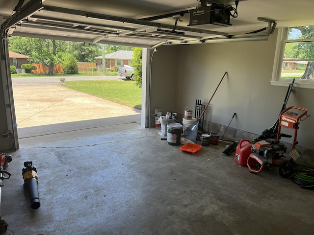garage with a garage door opener