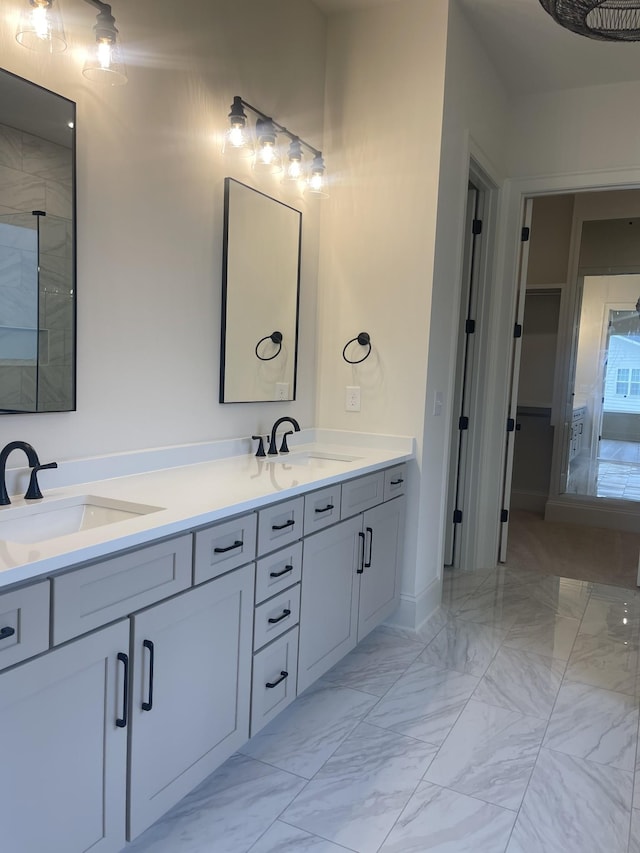 5742 Sagebrush Dr, Murfreesboro, TN 37129 - full bath featuring marble finish flooring, double vanity, and a shower