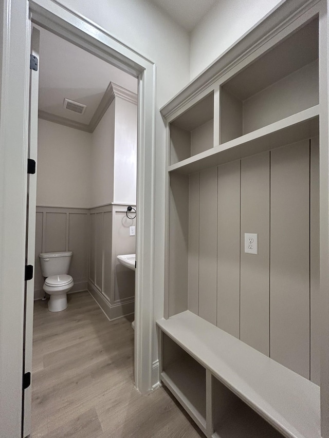 5742 Sagebrush Dr, Murfreesboro, TN 37129 - mudroom featuring wood finished floors, a decorative wall, and a wainscoted wall