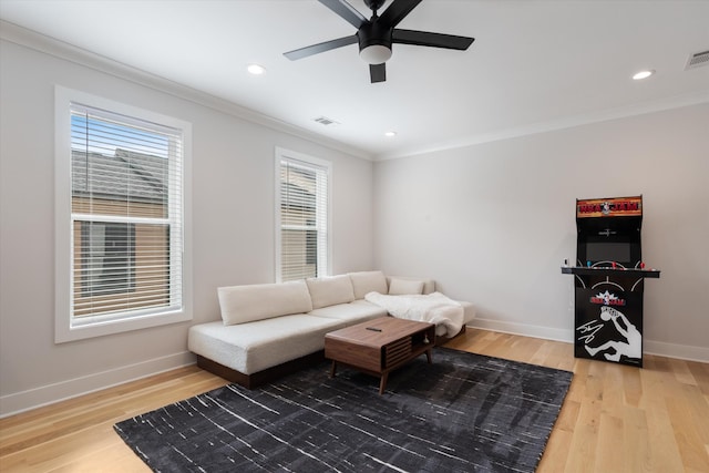 1541 Battlefield Dr Unit A, Nashville, TN 37215 - living area with ornamental molding, light wood-style floors, ceiling fan, baseboards, and recessed lighting