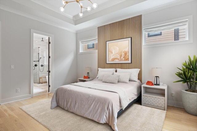 1541 Battlefield Dr Unit A, Nashville, TN 37215 - bedroom with a raised ceiling, a chandelier, wood finished floors, ornamental molding, and ensuite bathroom