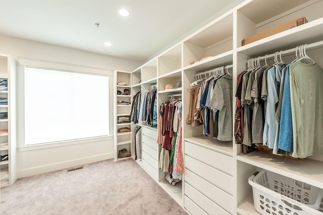 walk in closet featuring carpet flooring