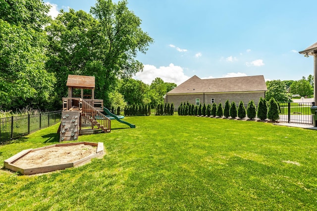view of yard with a playground