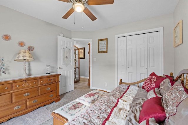 1172 Country Fields Ln, Clarksville, TN 37040 - bedroom with a closet, ceiling fan, light carpet, and baseboards