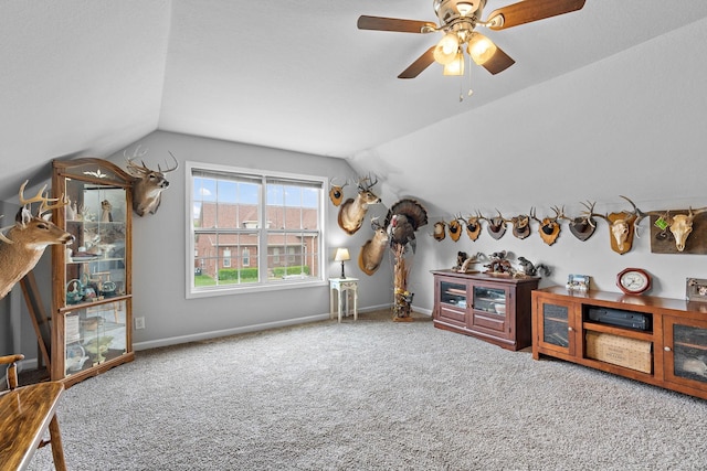 1172 Country Fields Ln, Clarksville, TN 37040 - additional living space featuring vaulted ceiling, carpet flooring, a ceiling fan, and baseboards
