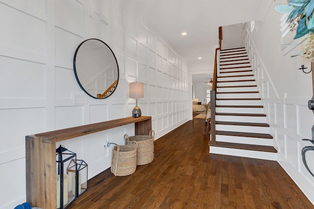 1501 Woodmont Blvd Unit B, Nashville, TN 37215 - hallway with a decorative wall, stairs, wood finished floors, and recessed lighting
