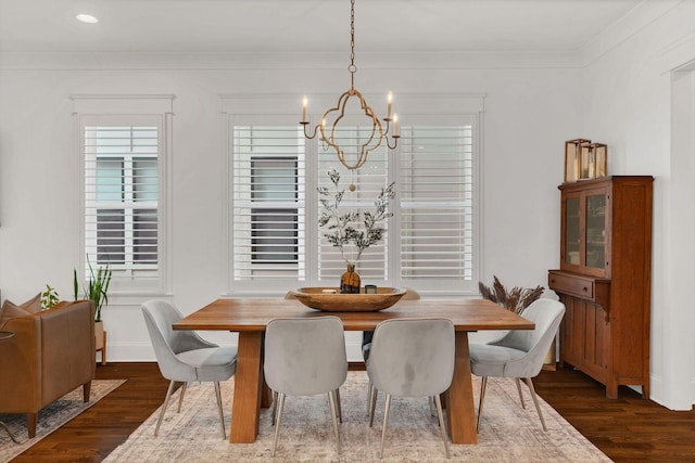 1501 Woodmont Blvd Unit B, Nashville, TN 37215 - dining room featuring a chandelier, dark wood-style flooring, ornamental molding, and recessed lighting