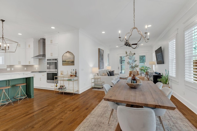 1501 Woodmont Blvd Unit B, Nashville, TN 37215 - dining space with a chandelier, dark wood-style floors, baseboards, recessed lighting, and ornamental molding