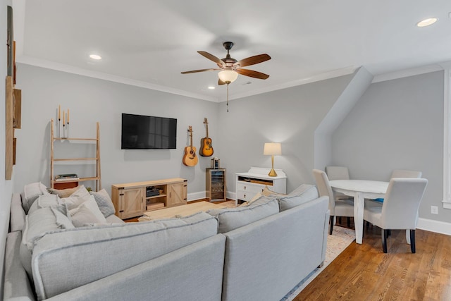 1501 Woodmont Blvd Unit B, Nashville, TN 37215 - living room with recessed lighting, a ceiling fan, wood finished floors, baseboards, and ornamental molding