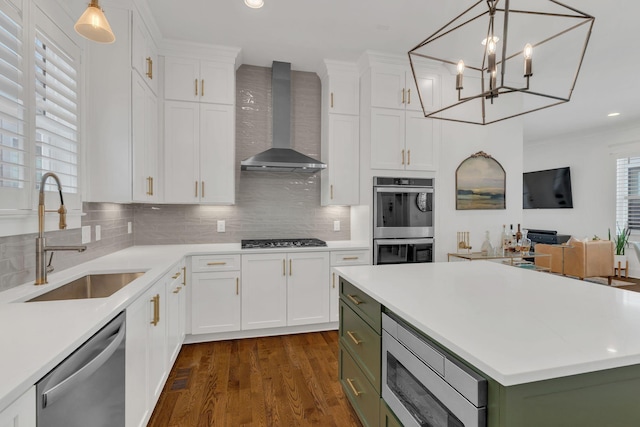1501 Woodmont Blvd Unit B, Nashville, TN 37215 - kitchen featuring wall chimney exhaust hood, stainless steel appliances, a sink, recessed lighting, and dark wood finished floors