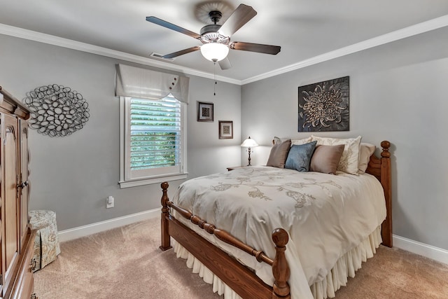 6018 Trotwood Ln, Spring Hill, TN 37174 - bedroom with light colored carpet, ornamental molding, baseboards, and ceiling fan