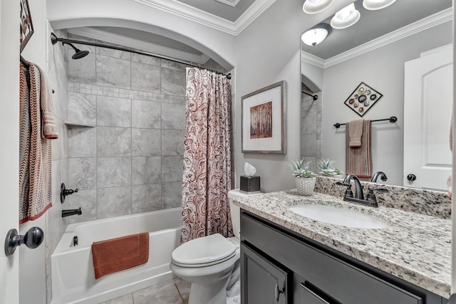6018 Trotwood Ln, Spring Hill, TN 37174 - full bathroom with toilet, crown molding, shower / bath combination with curtain, vanity, and tile patterned flooring