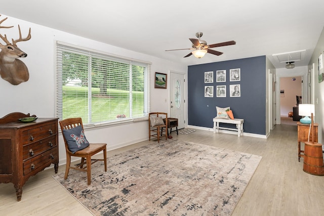 247 High Cliff Dr, Hendersonville, TN 37075 - sitting room featuring attic access, wood finished floors, a ceiling fan, and baseboards